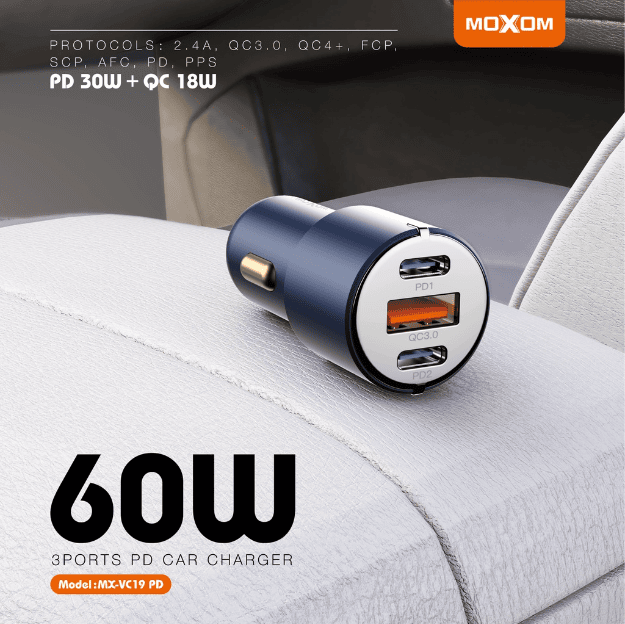 MOXOM MX-VC19 PD 60W 3 Ports PD Car Charger