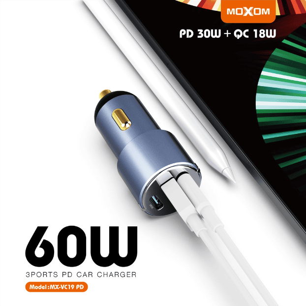 MOXOM MX-VC19 PD 60W 3 Ports PD Car Charger - Image 2