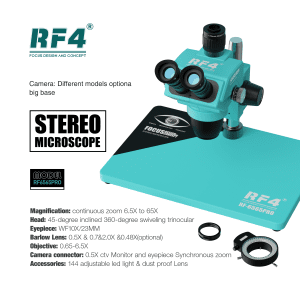 RF4 RF-6565PRO 6.5-65X Synchronous Zoom Trinocular Stereo Microscope with Aluminum Alloy Base