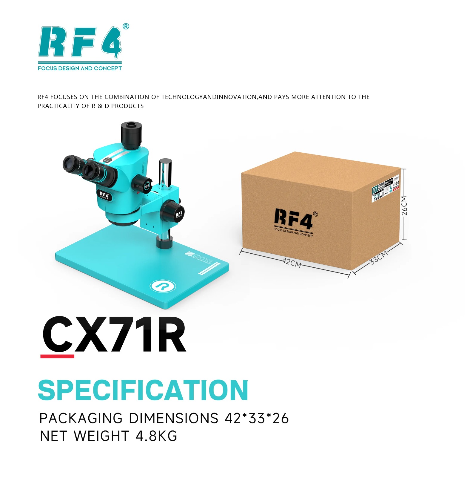 RF4 CX71R Trinocular Stereo Microscope Zoom 6.5-65X - Image 6