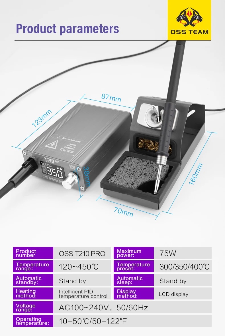OSS TEAM T210 PRO Soldering Station (with 3 TIPS I,IS,K) - Image 8