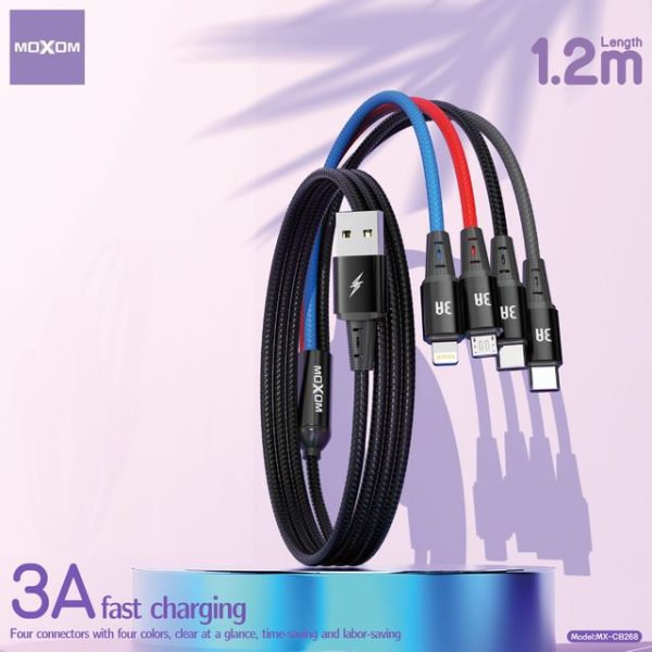 MOXOM MX-CB268 1.2 Meter 3A x4 4-IN-1 Fast Charging Data Cable – CME ...