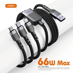 MOXOM MX-CB121 1 Meter 66W Fast Charging 3 in 1 Data Cable