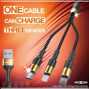 MOXOM CC-53 1.5 Meter 3A Fast Charging 3 in 1 Data Cable