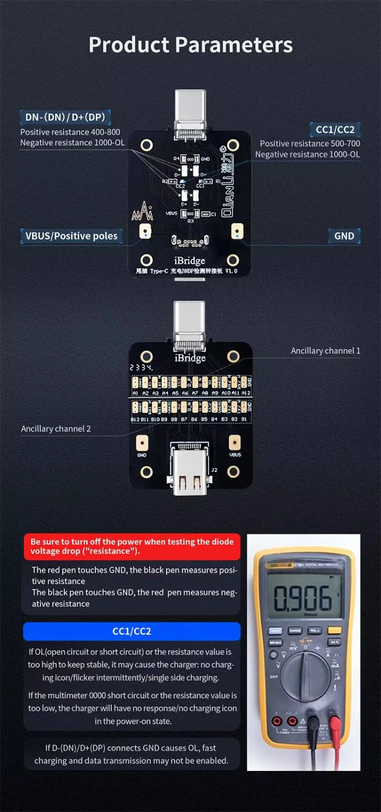QIANLI iBRIDGE Tail Plug Type-C Charging DNDP Detection Epitaxial Board - Image 2