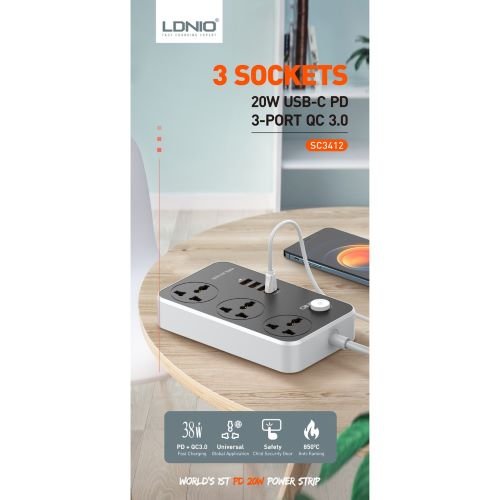 LDNIO SC3412 38W PD 20W Power Adapter
