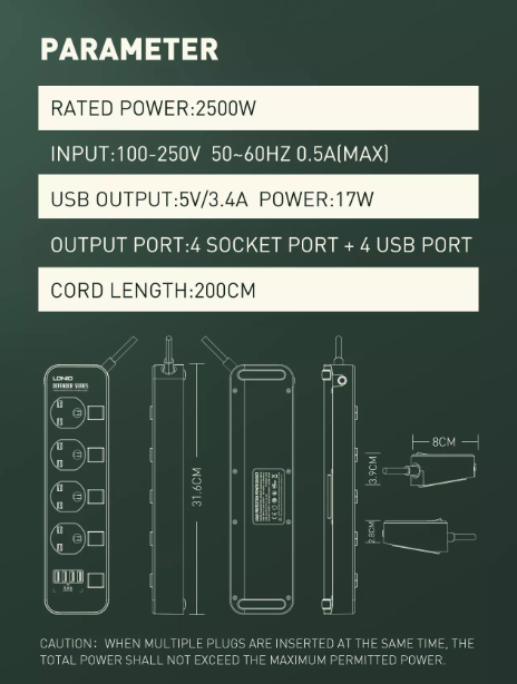 LDNIO SK4466 2500W 4 Power SOCKET AUTO-ID - Image 7