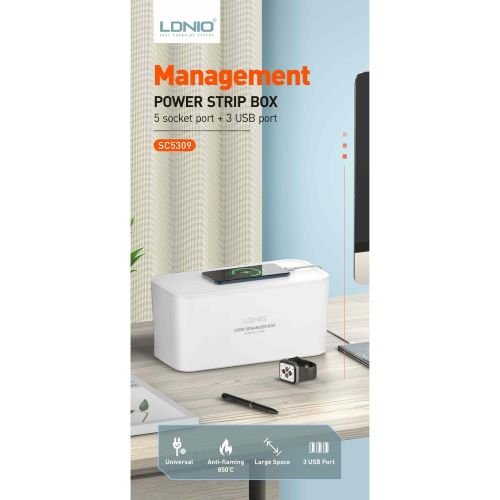 LDNIO SC5309 5 Power Socket 3 USB Port Power Strip Box