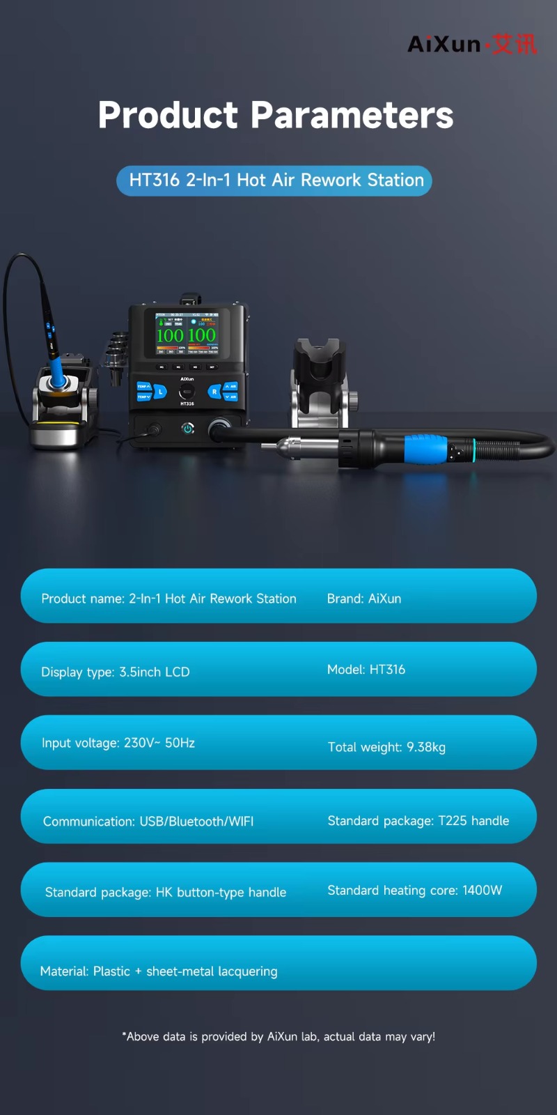AIXUN HT316 Hot Air & Soldering Station - Image 6