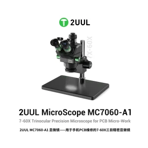 2UUL MC7060-A1 (7X-60X) Trinocular Microscope for PCB Micro-Work